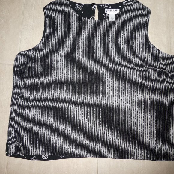 2 PIECE PENDELTON SKIRT WITH REVERSIBLE PRINT SLEEVELESS TOP-BL & WH -16W - Picture 3 of 6